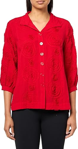 John Mark Women's Wire Collar Button Front Blouse with Pop Up Floral Details