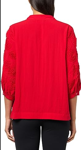 John Mark Women's Wire Collar Button Front Blouse with Pop Up Floral Details