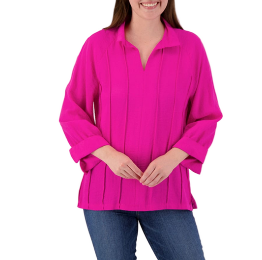 John Mark Split Neck Pintuck Top - Orchid