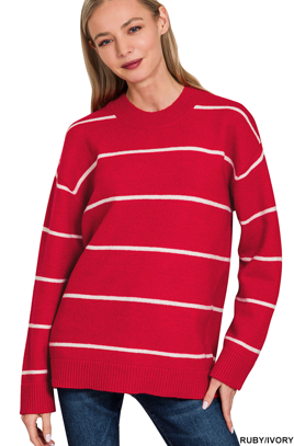 Round neck stripe sweater