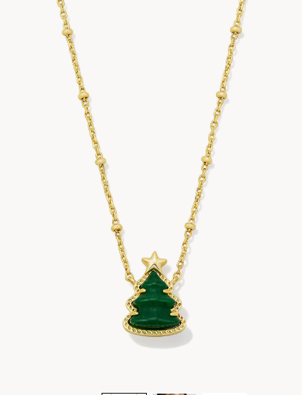 Holiday Tree Gold Short Pendant Necklace