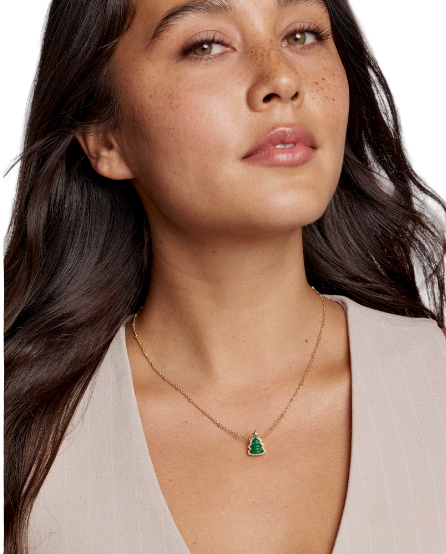 Holiday Tree Gold Short Pendant Necklace