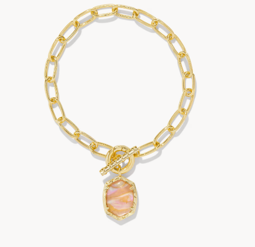 Daphne Gold Link and Chain Bracelet in Light Pink Iridescent Abalone