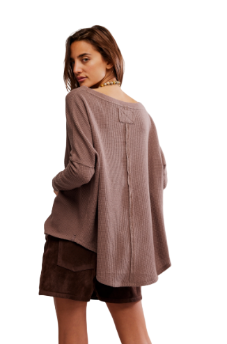 LATTE BLUES THERMAL SOLID LONG SLEEVE TOP