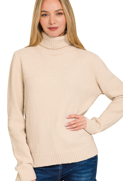 Turtle-neck long sleeve sweater - Beige