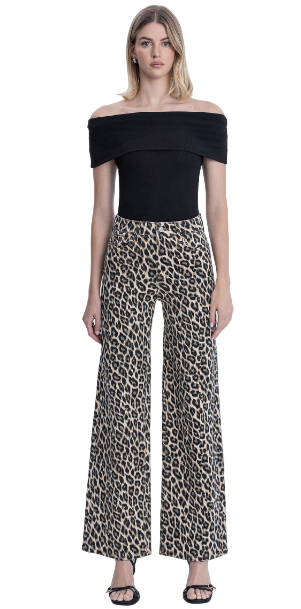Super High Rise Leopard Print Wide Leg Jeans