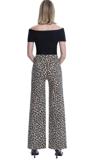 Super High Rise Leopard Print Wide Leg Jeans