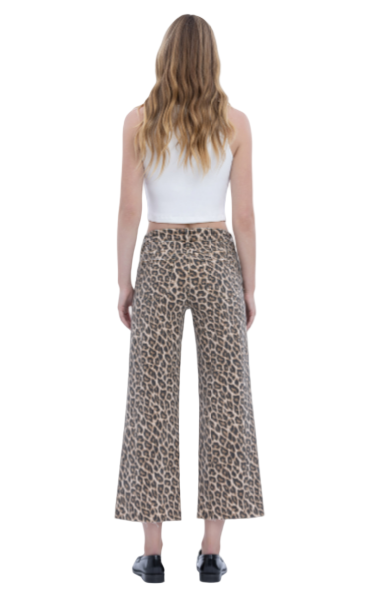 High Rise Animal Print Crop Wide Leg Jeans