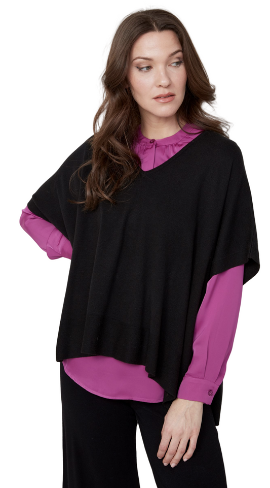 Renuar Short Sleeve V-Neck Poncho Sweater