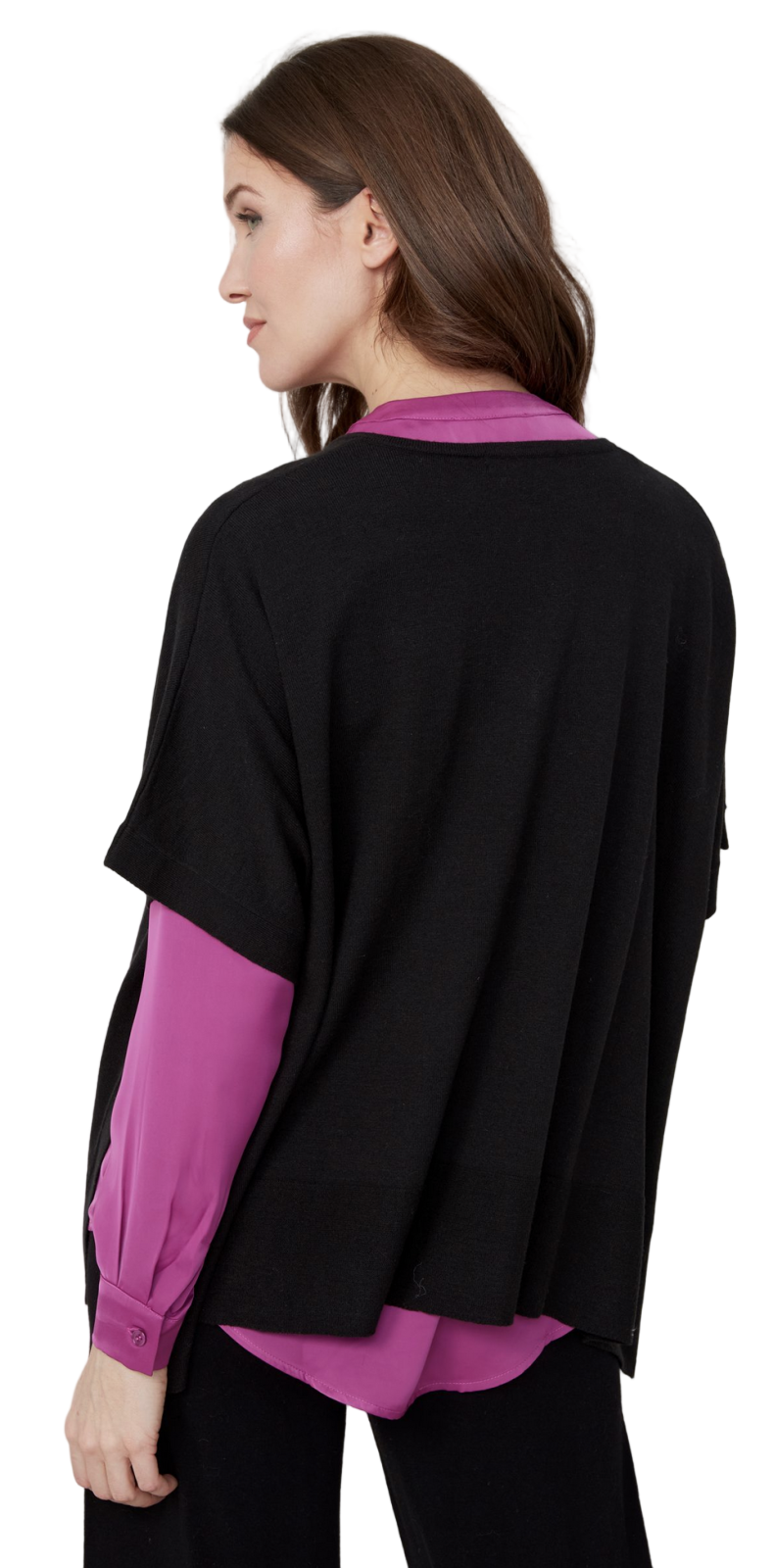 Renuar Short Sleeve V-Neck Poncho Sweater