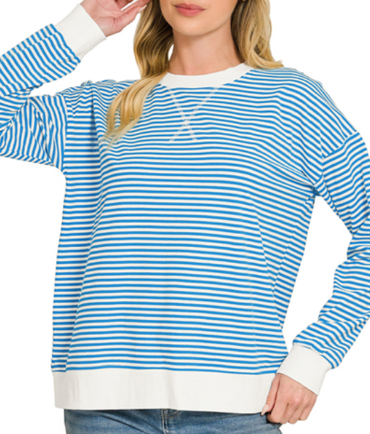 Striped Ribbed V-Neck Pullover Top