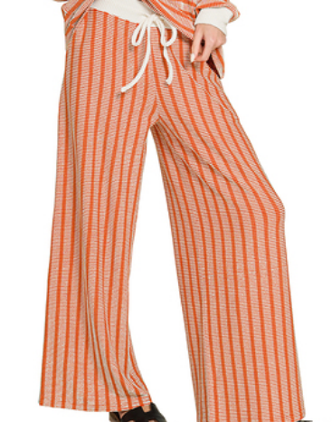 Striped Wide-Leg Pull-On Pants
