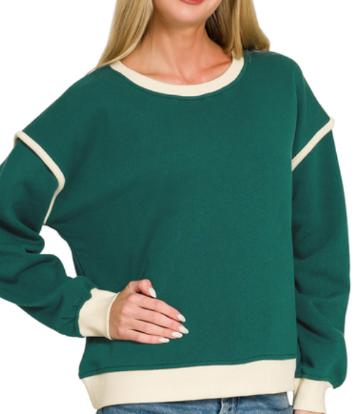 Contrast Trim Relaxed Pullover