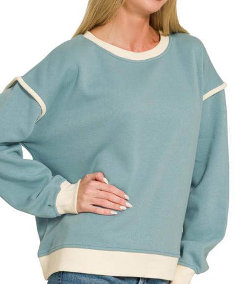 Contrast Trim Relaxed Pullover