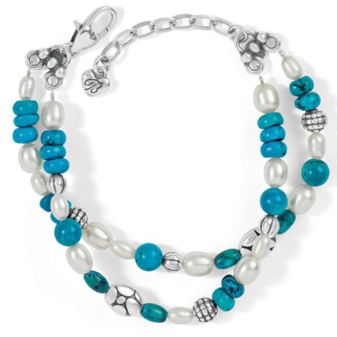 Pebble Turquoise and Pearl Double Bracelet