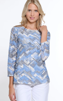 Print Lace Knit Top