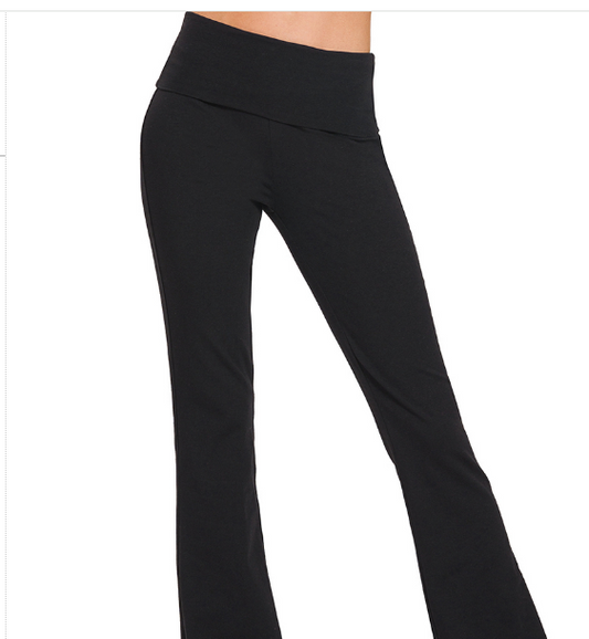 Premium cotton fold over flare leg yoga flare pants