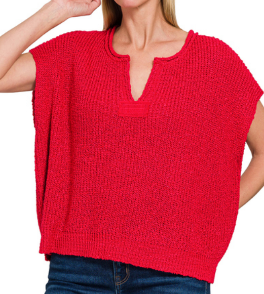 Back patch rolled split-neck side slit pullover