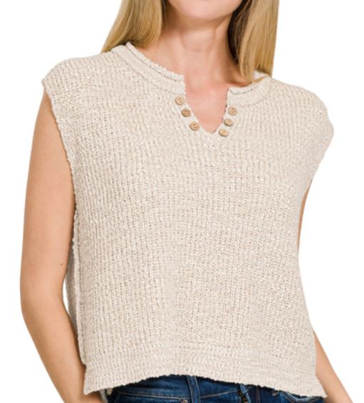 Split neck sweater vest