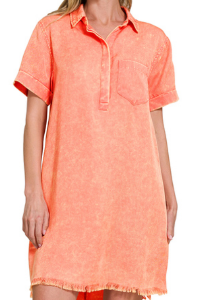 Tencel mineral washed collared shirts dress