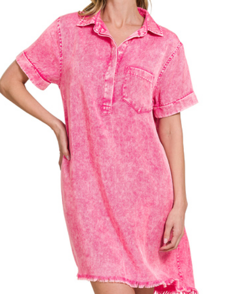Tencel mineral washed collared shirts dress