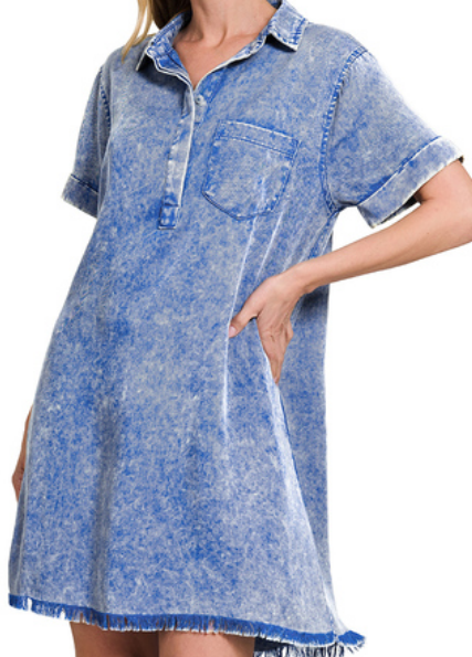 Tencel mineral washed collared shirts dress