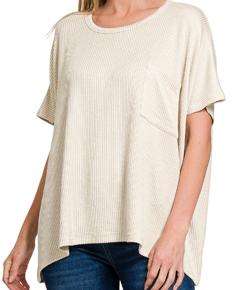Corded rib oversized short-sleeve top