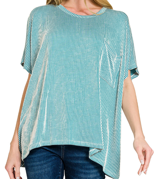 Corded rib oversized short-sleeve top