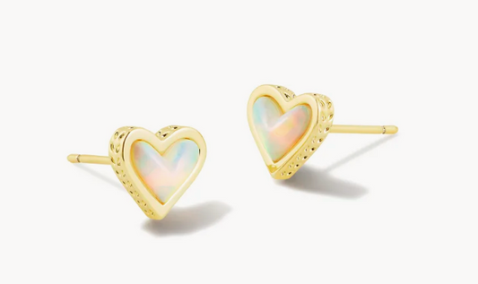 Framed Ari Heart Gold Stud Earrings in White Opalescent