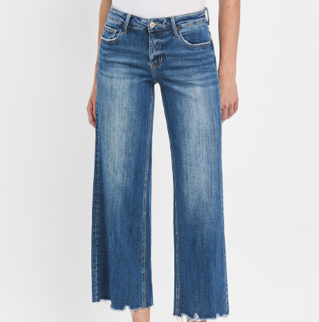 MID RISE RAW HEM WIDE JEANS