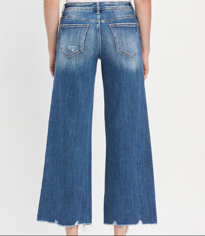 MID RISE RAW HEM WIDE JEANS