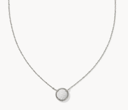 Volleyball Silver Short Pendant Necklace in White