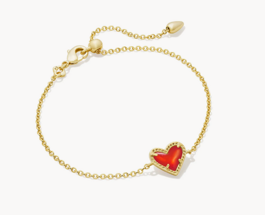 Ari Heart Gold Delicate Chain Bracelet in Red Illusion