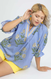 Floral Poplin Puff Sleeve Blouse