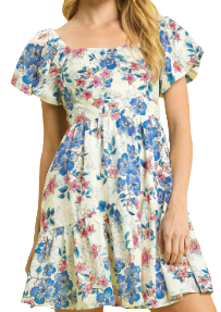 Floral Puff Sleeve Tiered Mini Dress