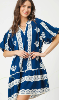 Western-Inspired Puff Sleeve Babydoll Dress