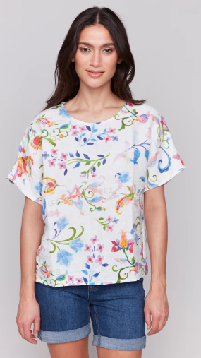 Printed Linen Dolman Top