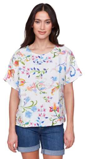 Printed Linen Dolman Top