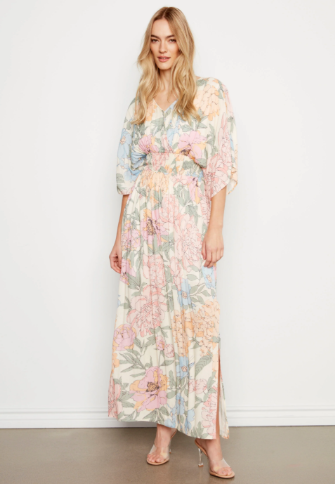 Printed Dolman Sleeve Maxi Dress with Side Slits