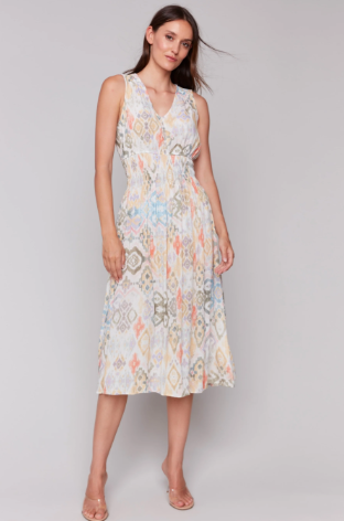 Printed Sleeveless Empire Waist Dress