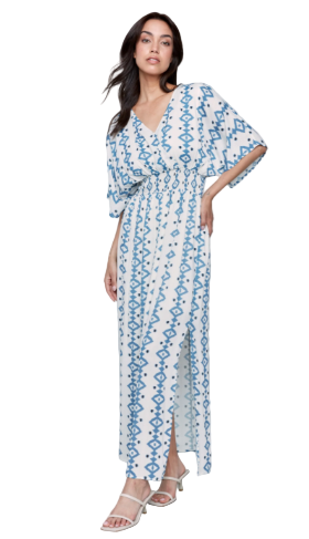 Printed Dolman Sleeve Maxi Dress with Side Slits