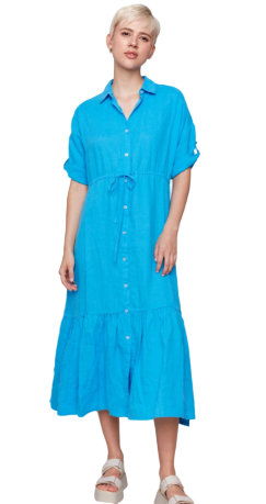 Linen Blend Button-Front Maxi Shirt Dress