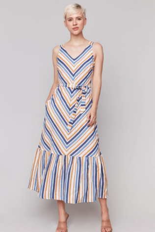 Striped Linen Blend Maxi Dress with Sash