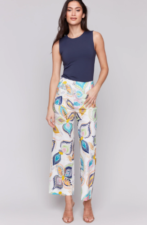 Printed Cropped Linen Blend Pants
