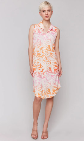 Printed Sleeveless Button-Front Dress