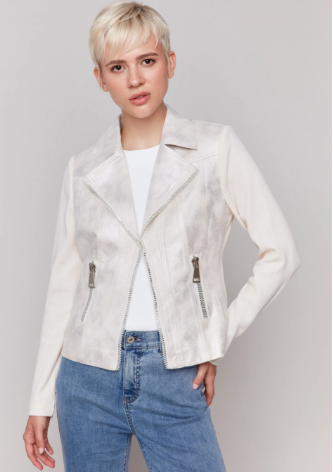Foiled Faux Leather and Rib Knit Jacket
