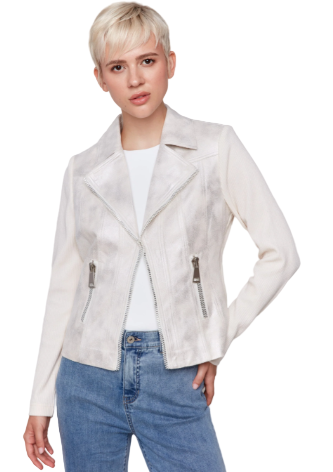 Foiled Faux Leather and Rib Knit Jacket