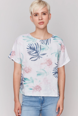 Printed Linen Dolman Top
