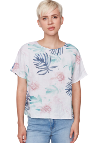 Printed Linen Dolman Top