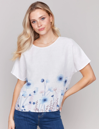 Printed Linen Dolman Top